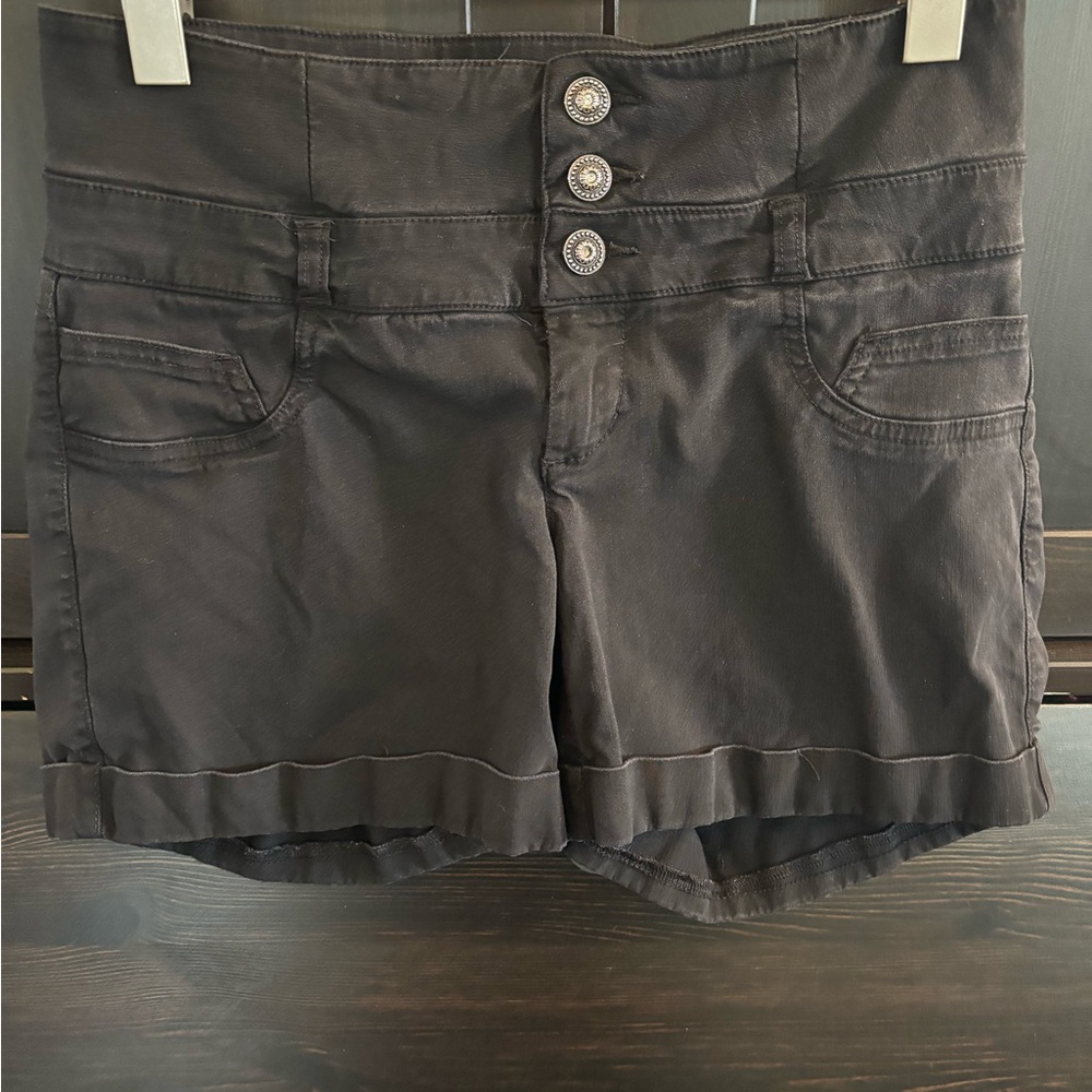 Women's Black Button-Up Denim Shorts